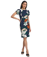 Calvin Klein Women's Floral Tulip-Sleeve Jewel-Neck Dress