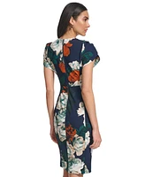 Calvin Klein Women's Floral Tulip-Sleeve Jewel-Neck Dress