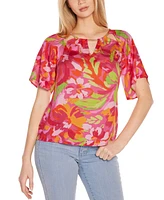 Belldini Women's Abstract Floral Cutout Detail Top