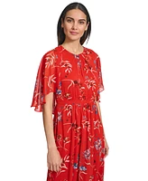 Calvin Klein Women's Floral-Print Draped-Sleeve Dress