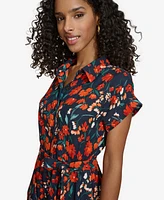 Calvin Klein Women's Floral-Print Tie-Waist Shirtdress