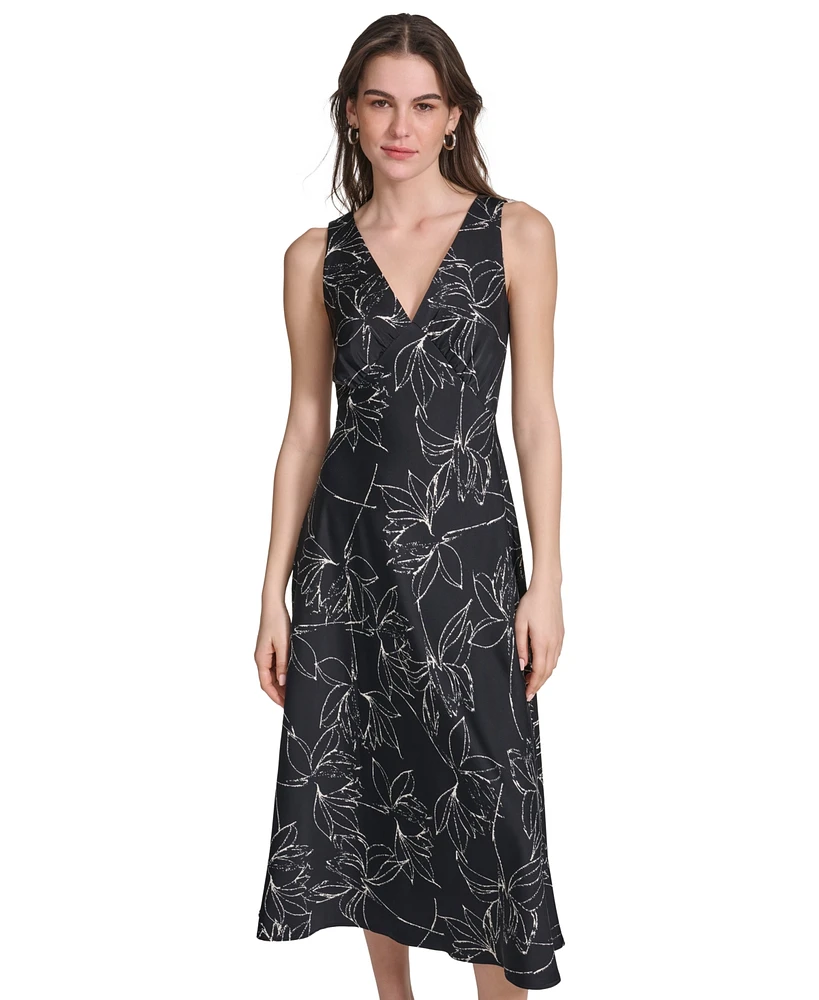 Calvin Klein Women's Printed Double V-Neck Dress