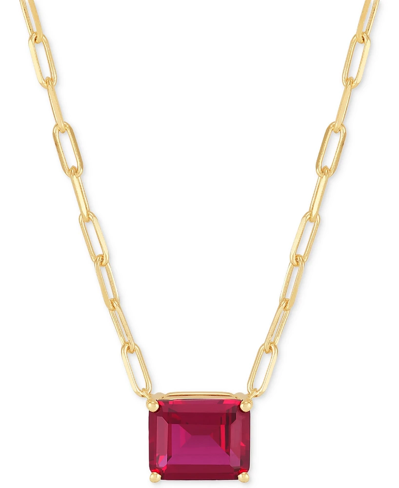 Lab-Grown Ruby Solitaire Paperclip Link Pendant Necklace (4-1/5 ct. t.w.) in 14k Gold-Plated Sterling Silver, 16" + 4" extender