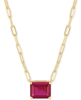 Lab-Grown Ruby Solitaire Paperclip Link Pendant Necklace (4-1/5 ct. t.w.) in 14k Gold-Plated Sterling Silver, 16" + 4" extender