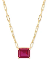 Lab-Grown Ruby Solitaire Paperclip Link Pendant Necklace (4-1/5 ct. t.w.) in 14k Gold-Plated Sterling Silver, 16" + 4" extender