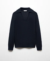 Mango Men's Openwork Knit Polo Neck Sweater