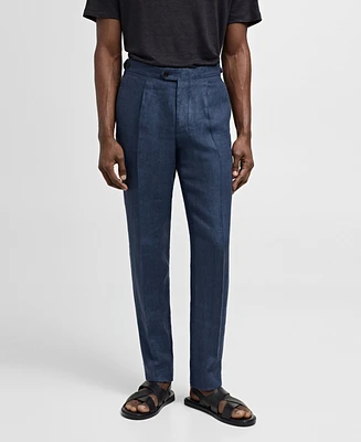 Mango Men's 100% Herringbone Linen Slim Fit Suit Pants