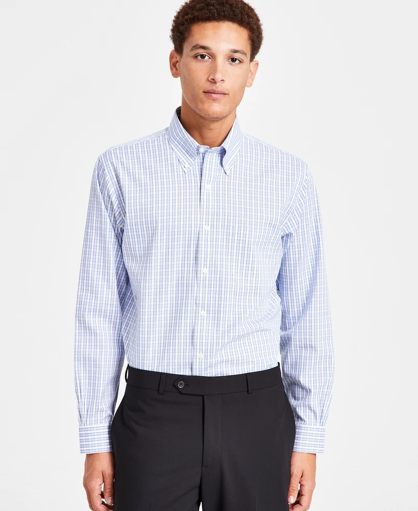 Men's Regular Fit Non-Iron Polo Button-Down Collar Check Pinpoint Dress Shirt