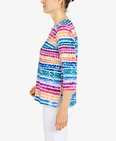 Alfred Dunner Women's Rainbow Dot Split Neck Top