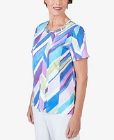 Alfred Dunner Women's Double Strap Broken Chevron Tee