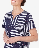 Alfred Dunner Women's Stars and Stripes Split Neck Tee