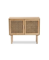 Baxton Studio Maclean Mid-Century Modern Rattan and Natural Brown Finished Wood 2-Door Sideboard Buffet