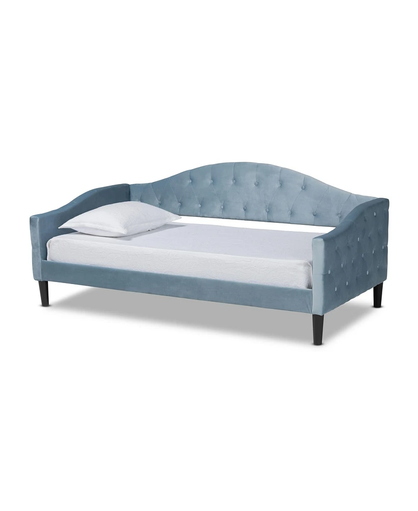 Baxton Studio Benjamin Modern and Contemporary Light Blue Velvet Fabric Upholstered and Dark Brown Finished Wood Twin Size Daybed