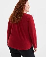 Style & Co Plus Size Floral-Embroidered Henley Top, Created for Macy's