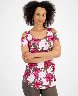 Jm Collection Women's Printed Short-Sleeve Cold-Shoulder Top, Created for Macy's