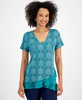 Jm Collection Petite Printed Ruffled-Hem Top, Created for Macy's