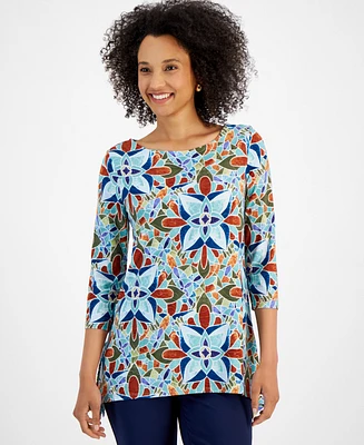 Jm Collection Petite Printed Jacquard Top, Created for Macy's