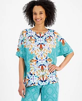 Jm Collection Women's Short-Sleeve Printed Dolman-Sleeve Top