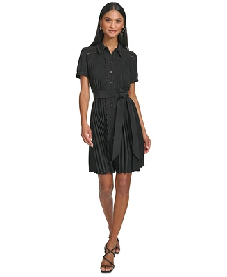 Karl Lagerfeld Paris Women's Pleated Lace-Trim Mini Dress