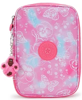 Kipling 100 Pens Aqua Flowers Zippered Pen Case