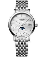 Longines Women's Swiss Elegant Moonphase Diamond (1/20 ct. t.w.) Stainless Steel Bracelet Watch 30mm