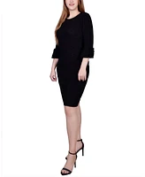 Ny Collection Petite 3/4 Sleeve Textured Knit Dress