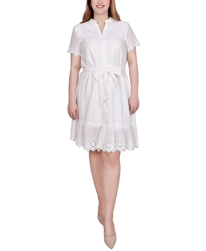 Ny Collection Petite Short Sleeve Eyelet Flounced Dress