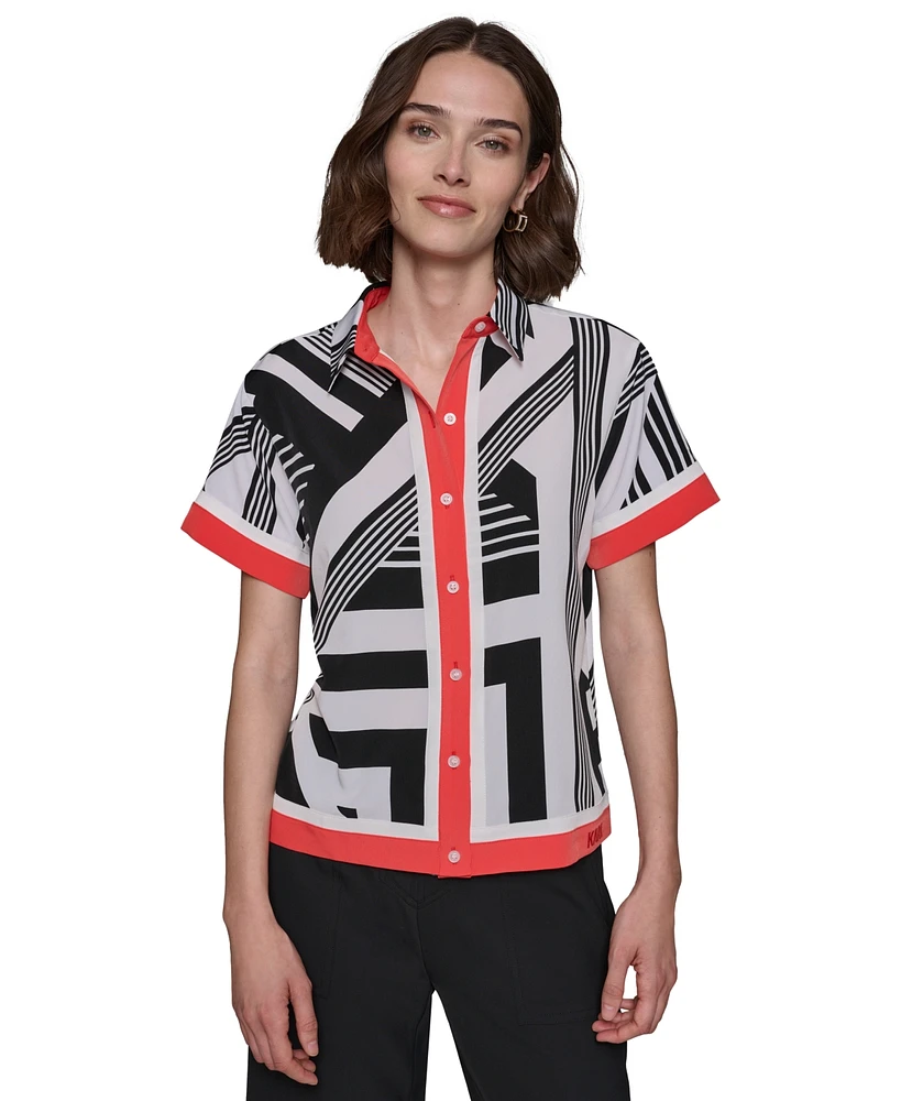 Karl Lagerfeld Paris Women's Printed Button-Down Blouse