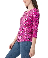 Jones New York Women's Printed Moss-Crepe 3/4-Sleeve Top