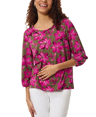 Jones New York Women's Printed Moss-Crepe 3/4-Sleeve Top