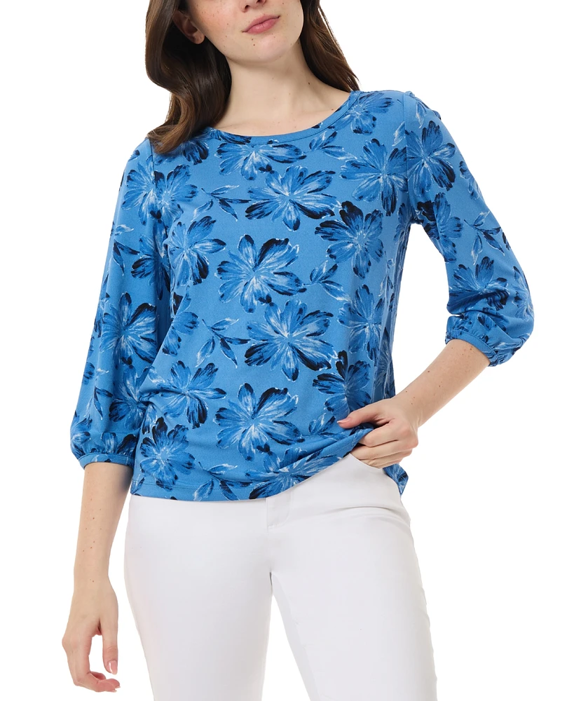 Jones New York Women's Printed Moss-Crepe 3/4-Sleeve Top