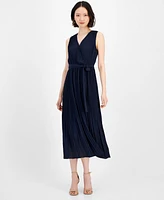 T Tahari Women's Faux-Wrap Sleeveless Pleated Fit & Flare Maxi Dress