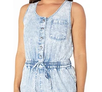 Celebrity Pink Juniors' Cotton Denim Drawstring-Waist Jumpsuit