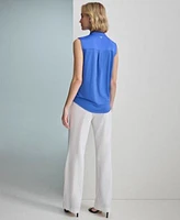 Calvin Klein Womens Sleeveless Faux Wrap Top Wide Leg Linen Pants