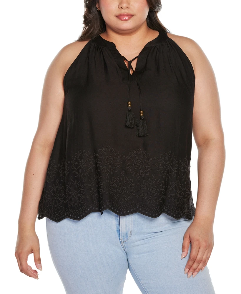 Belldini Black Label Plus Embroidered Hem Sleeveless Top