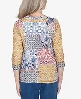 Alfred Dunner Petite Scottsdale Abstract Patchwork Printed Top