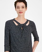 Kasper Printed Twist-Neck Top