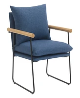 Office Star Dutton Armchair in Navy Fabric with Natural Arms and Black Sled Base