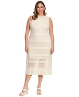 London Times Plus Sleeveless Crochet Midi Dress