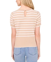 CeCe Women's Cotton Short-Sleeve Striped Crewneck Sweater