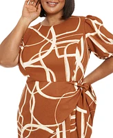 London Times Plus Size Balloon-Sleeve Sarong Dress