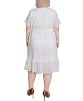 Ny Collection Plus Size Short Sleeve Eyelet Flounced Dress