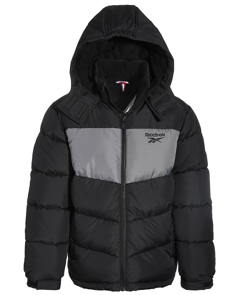 Reebok Big Boys Colorblocked Fleece-Lined Full-Zip Hooded Puffer Jacket