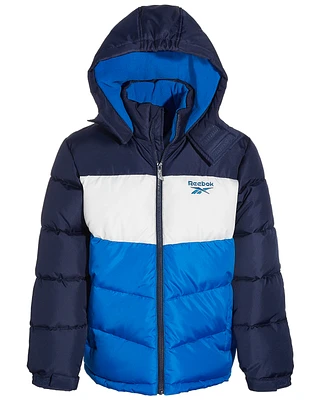 Reebok Big Boys Colorblocked Fleece-Lined Full-Zip Hooded Puffer Jacket