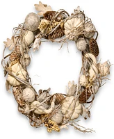 National Tree Company 20" Artificial Autumn Wreath, White, Decorated with Pumpkins, Gourds, Pinecones, Berry Clusters, Ball Ornaments, Oak Leaves