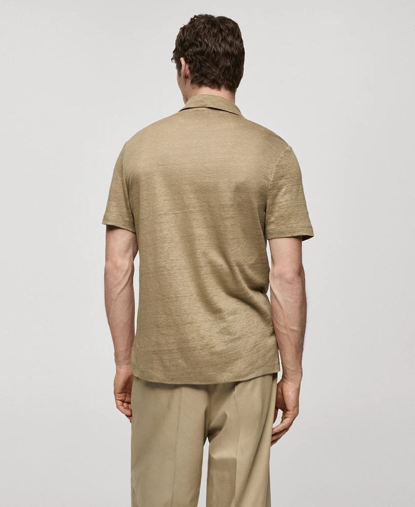 Mango Men's Slim Fit 100% Linen Polo Shirt