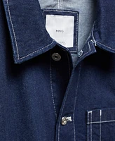 Mango Men's Stitching Pockets Detail Denim Overshirt