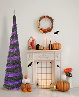 National Tree Company 7.5' Pre-Lit Artificial Halloween Tree, Black, Evergreen, Led Lights, Includes Stand, Halloween Collection