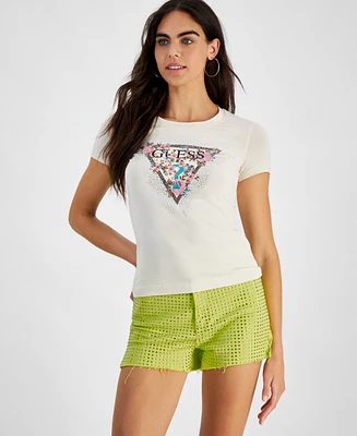 Guess Women's Embellished Logo Print Crewneck T-Shirt