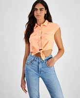 Guess Women's Button-Front Cropped Cotton Shirt